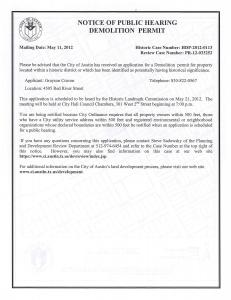 Notice of Public Hearing: Demolition Permit