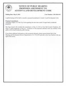 Notice of Public Hearing: Proposed Amendment to Austin's Land Development Code