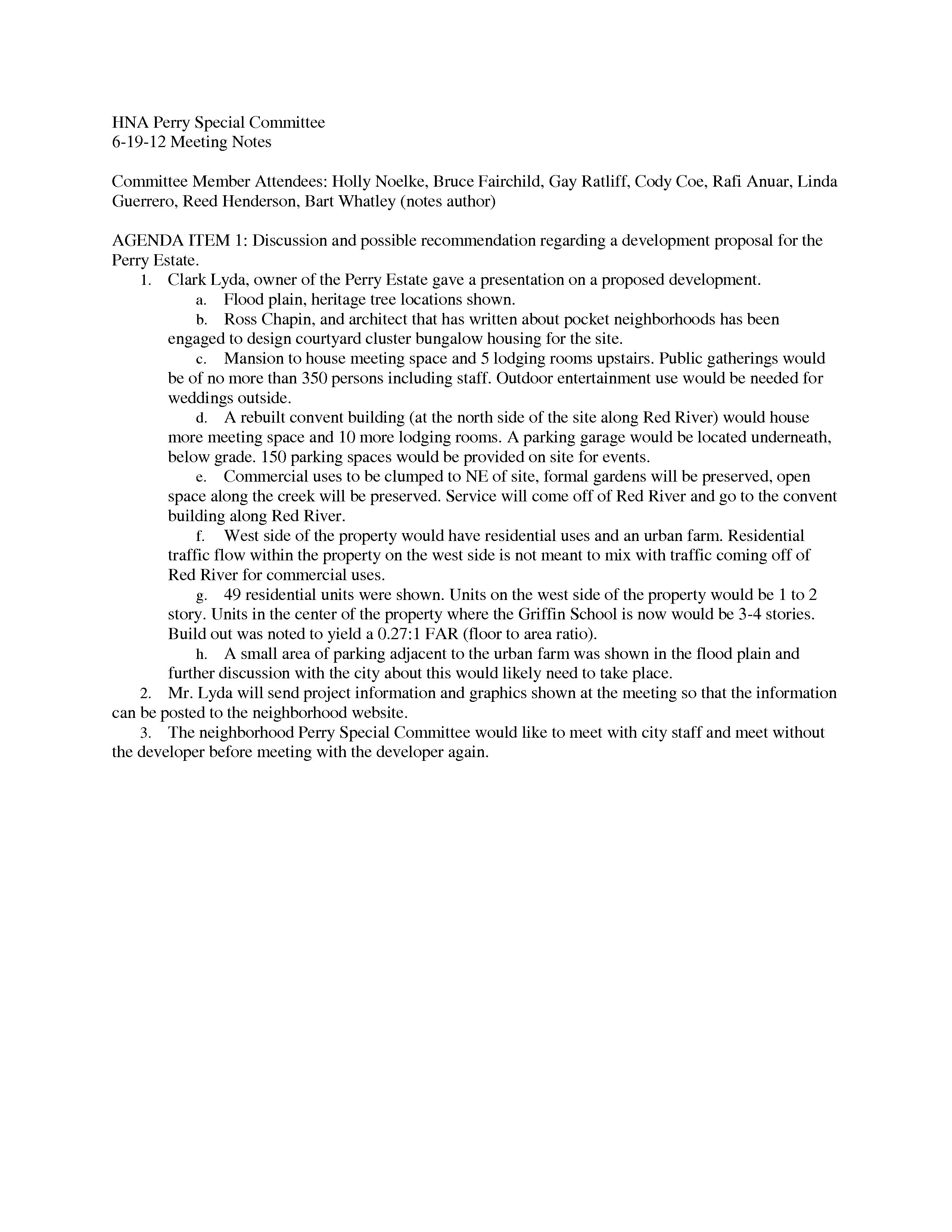 Notes from the 6-19-2012 Perry Ad-hoc Committee Meeting
