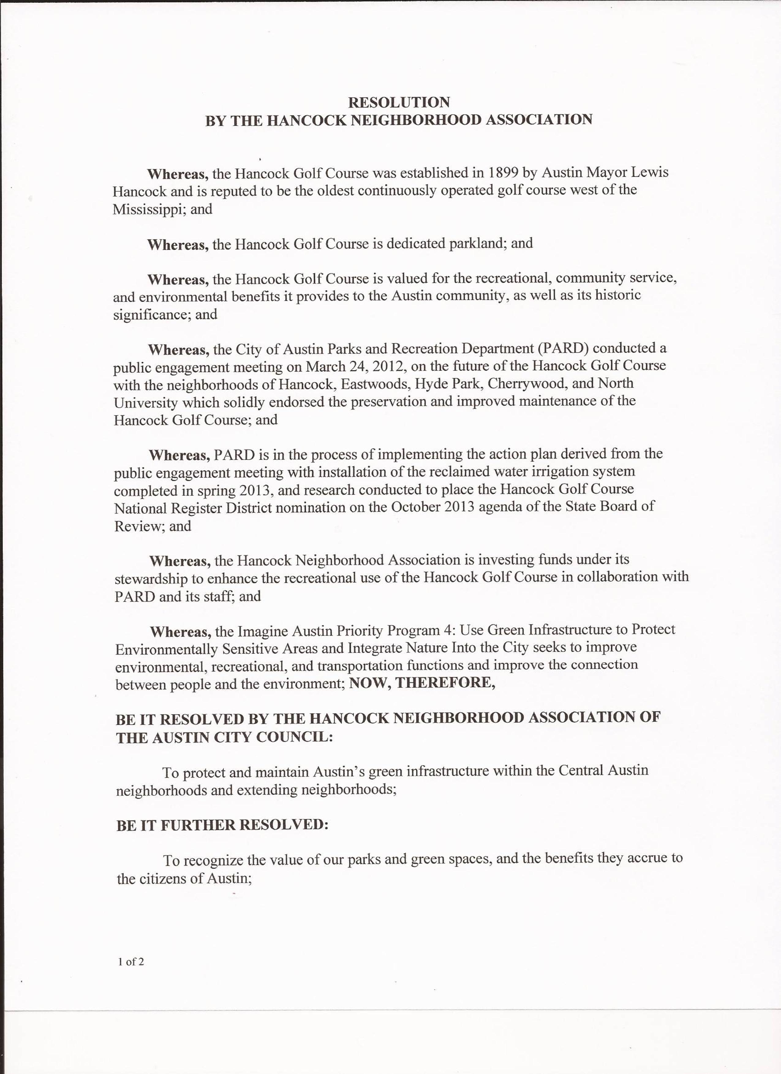 HNA  September 18, 2013 Parks Resolution
